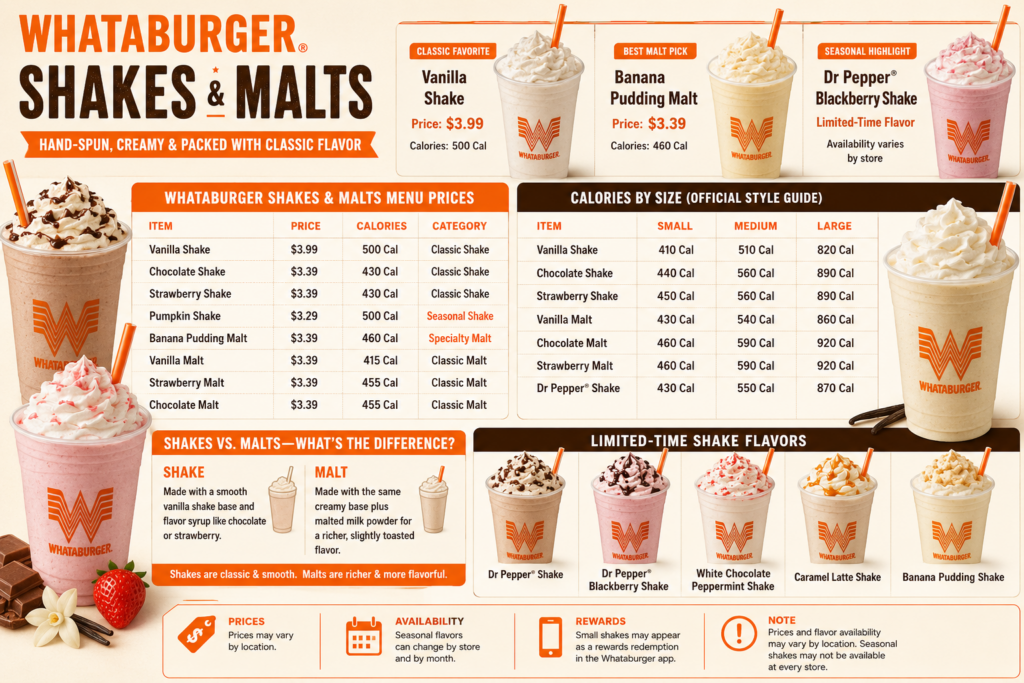 Whataburger Shake & Malts Menu